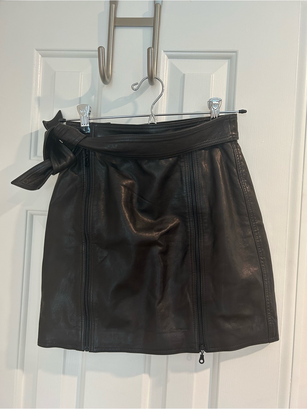 J Brand Black Lamb Leather Tie Waist Mini Skirt XS